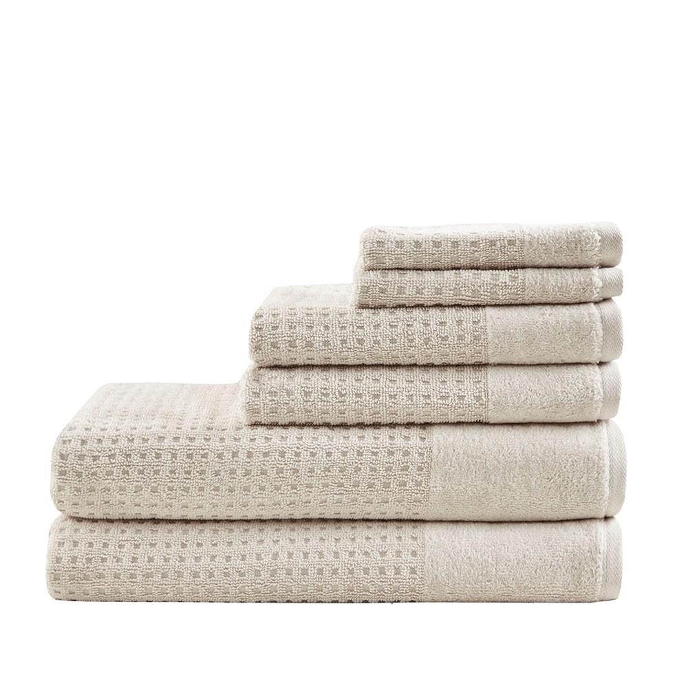 Madison Park Spa Waffle Cotton Jacquard Antimicrobial Bath Towel 6 Piece Set in Natural, 6-Piece MP73-5914 - Image 5