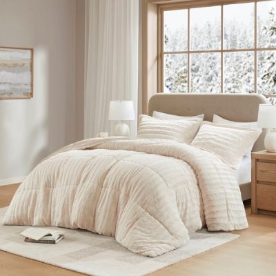 Madison Park Duke Faux Fur Comforter Mini Set in Champagne, Full/Queen MP10-3066