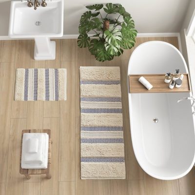 INK+IVY Asher Woven Texture Stripe Bath Rug in Navy, 20x32" II72-1358