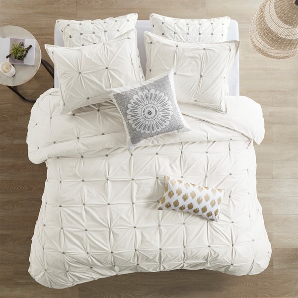 INK+IVY Masie 3 Piece Elastic Embroidered Cotton Duvet Cover Set in White, Full/Queen II12-598 - Image 4