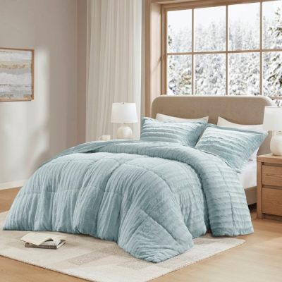 Madison Park Duke Faux Fur Comforter Mini Set in Aqua, King/Cal King MP10-7633