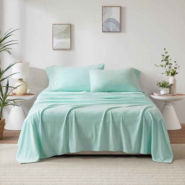 True North by Sleep Philosophy Micro Fleece Sheet Set in Aqua, Twin XL TN20-0590 - Image 2