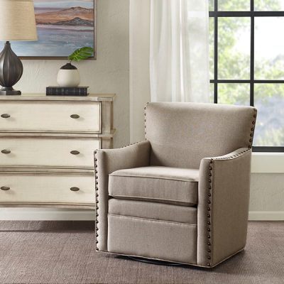 Madison Park Devrim Herringbone Texture Swivel Chair in Natural, One Size MP103-0238