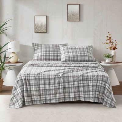 True North by Sleep Philosophy Micro Fleece Sheet Set in Grey Plaid, Queen SHET20-998