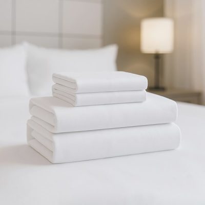 Nomad Home Percale Weave Luxury Cotton Sheet Set in Bright White, Queen NH20-0143