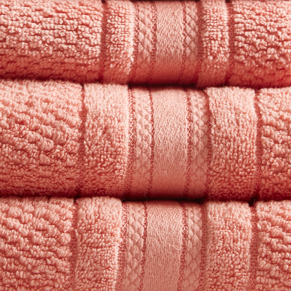 Madison Park Essentials Adrien Super Soft Cotton Quick Dry Bath Towel 6 Piece Set in Coral, 6-Piece MPE73-664 - Image 7