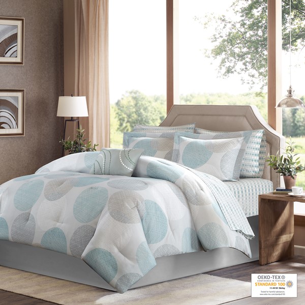 Madison Park Essentials Knowles Comforter Set with Cotton Bed Sheets in Aqua, Cal King MPE10-162 - Image 3