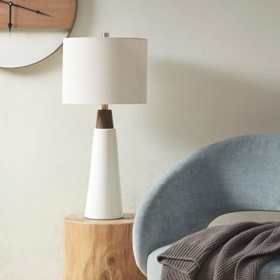 INK+IVY Tristan Triangular Ceramic and Wood Table Lamp in White Base/Cream Shade, One Size II153-0129