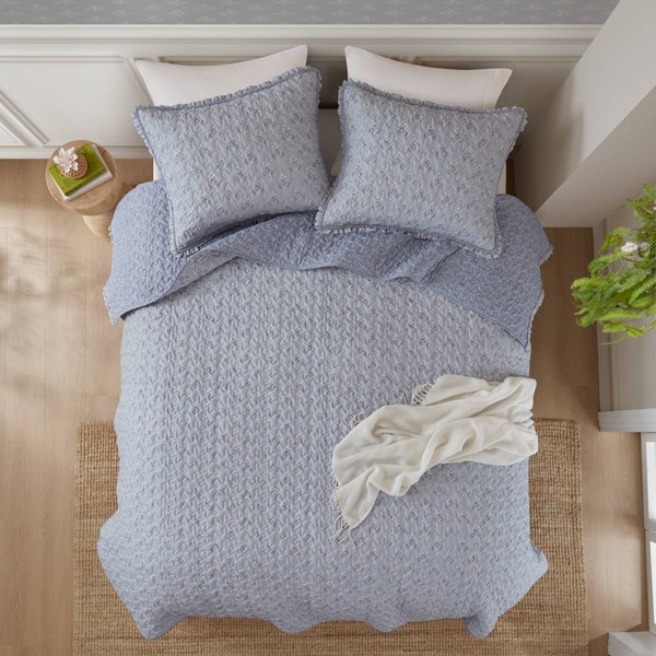 Madison Park Linwood Ruffle Printed Quilt Set in Blue, Queen MP13-8878 - Image 2