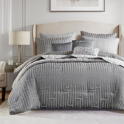 Madison Park Royce 10 Piece Luxury Jacquard Comforter Set in Grey, King MP10-8691