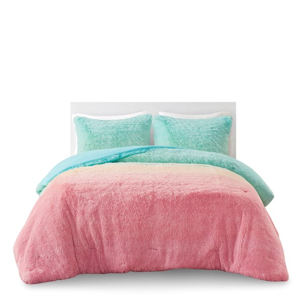 Mi Zone Primrose Ombre Shaggy Faux Fur Comforter Set in Aqua Multi, Full/Queen MZ10-0649 - Image 4