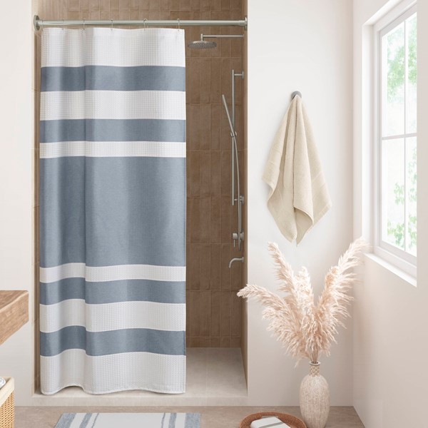 Madison Park Spa Waffle Shower Curtain with 3M Treatment in Dark Blue, 72x72" MP70-8453 - Image 2