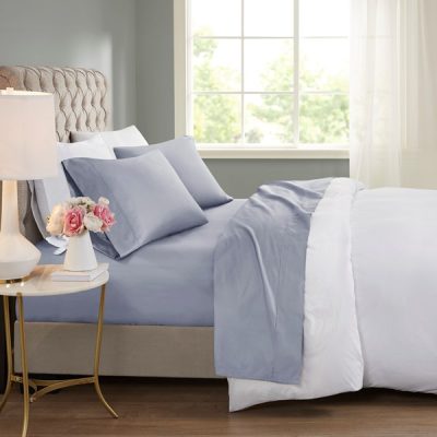 Madison Park 600 Thread Count Cooling Cotton Blend 4 PC Sheet Set in Blue, Full MP20-8963