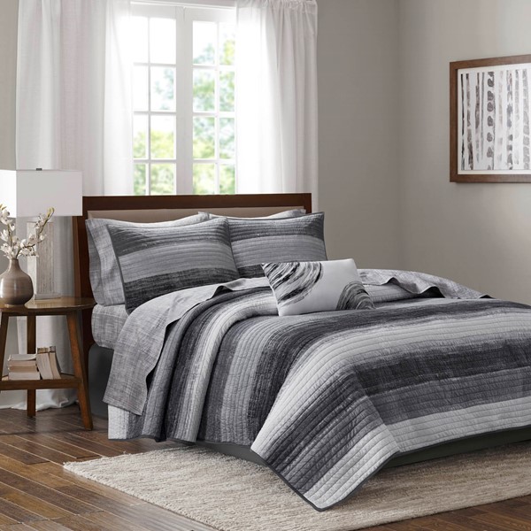 Madison Park Essentials Saben Quilt Set with Cotton Bed Sheets in Black, Twin MPE13-1206 - Image 3