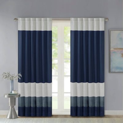 Madison Park Amherst Polyoni Pintuck Curtain Panel in Navy, 50x84" MP40-2225