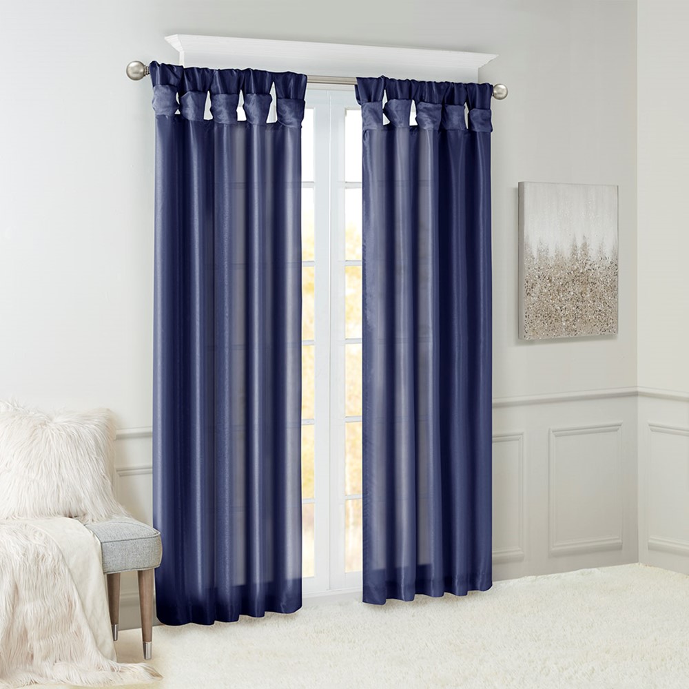 Madison Park Emilia 100% Polyester Solid Faux Silk Lined Twist Tab Window Curtain in Navy, 50x84" MP40-6316 - Image 3