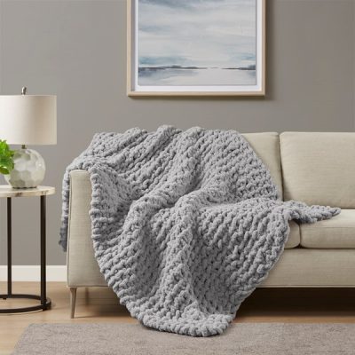 Madison Park Chenille Chunky Knit Throw in Grey, 50x60" MP50-7674