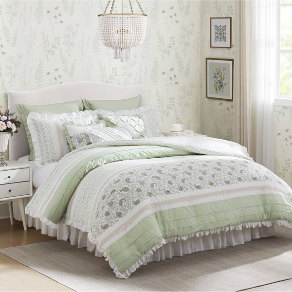 Madison Park Dawn 9 Piece Cotton Percale Comforter Set in Sage Green, Queen MP10-8598 - Image 4