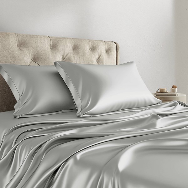Madison Park Essentials Satin Luxury Sheet Set in Light Grey, Queen MPE20-908 - Image 3