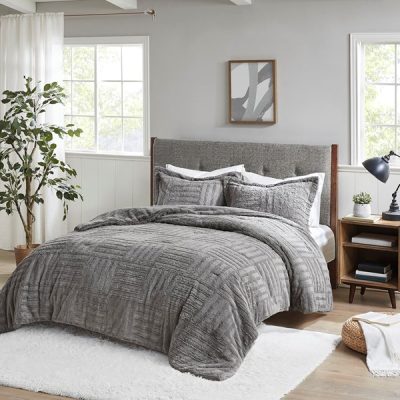Madison Park Arctic Fur Down Alternative Comforter Mini Set in Grey, King/Cal King BASI10-0409