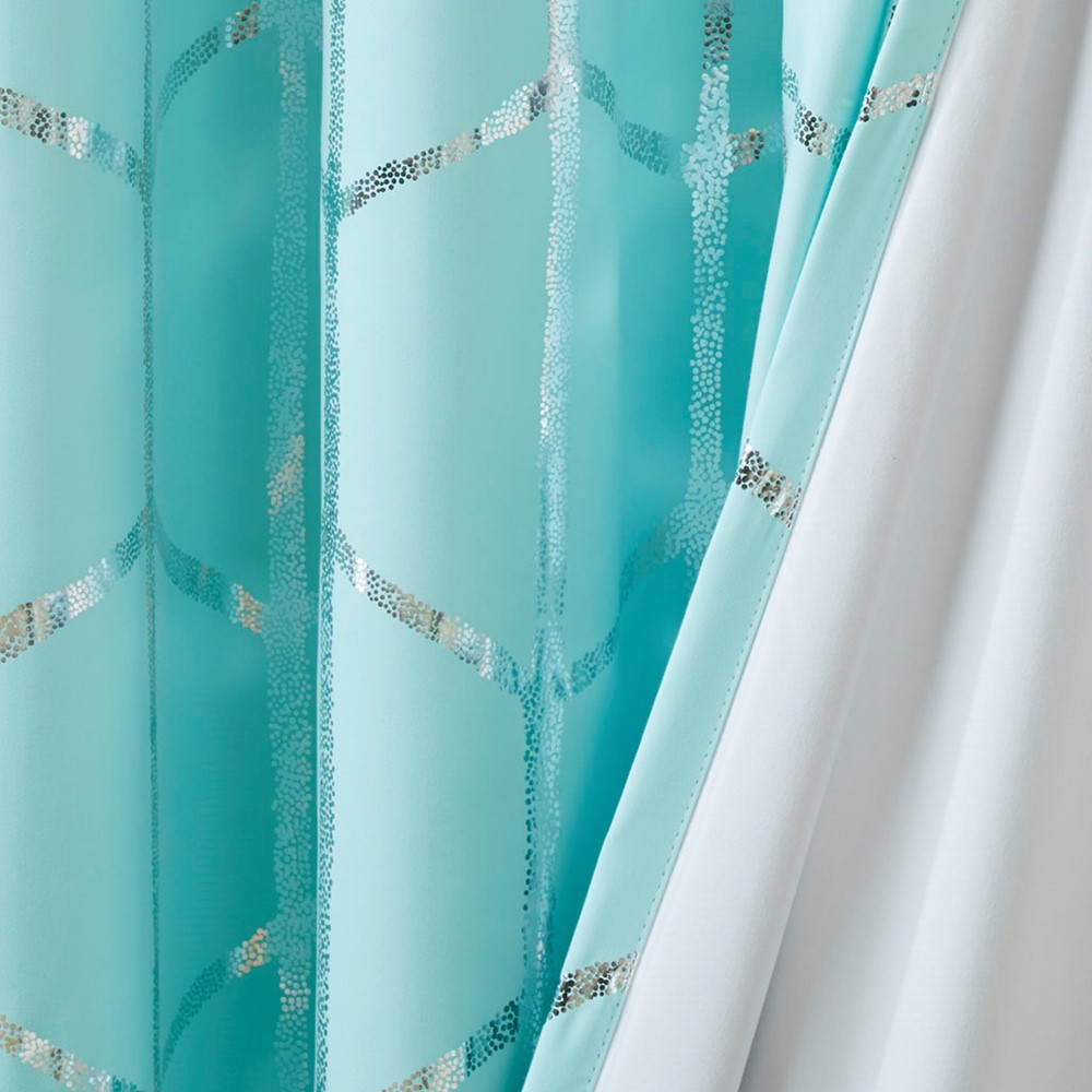 Intelligent Design Raina Total Blackout Metallic Print Grommet Top Curtain Panel in Aqua/Silver, 50x63" ID40-1617 - Image 5