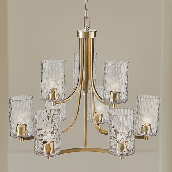 Hampton Hill Opulentia 9-light Round Tiered Chandelier with Textured Glass Shades in Antique Brass, One Size FB150-1190