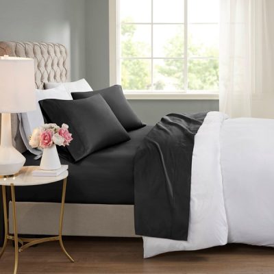 Madison Park 600 Thread Count Cooling Cotton Blend 4 PC Sheet Set in Black, Queen MP20-8984