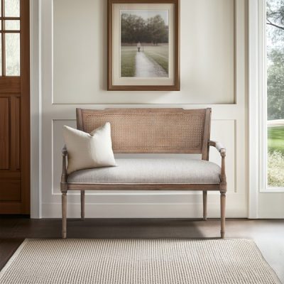 Madison Park Willshire Rattan Shield-Back Settee in Beige/ Reclaimed Natural, One Size MP106-0897