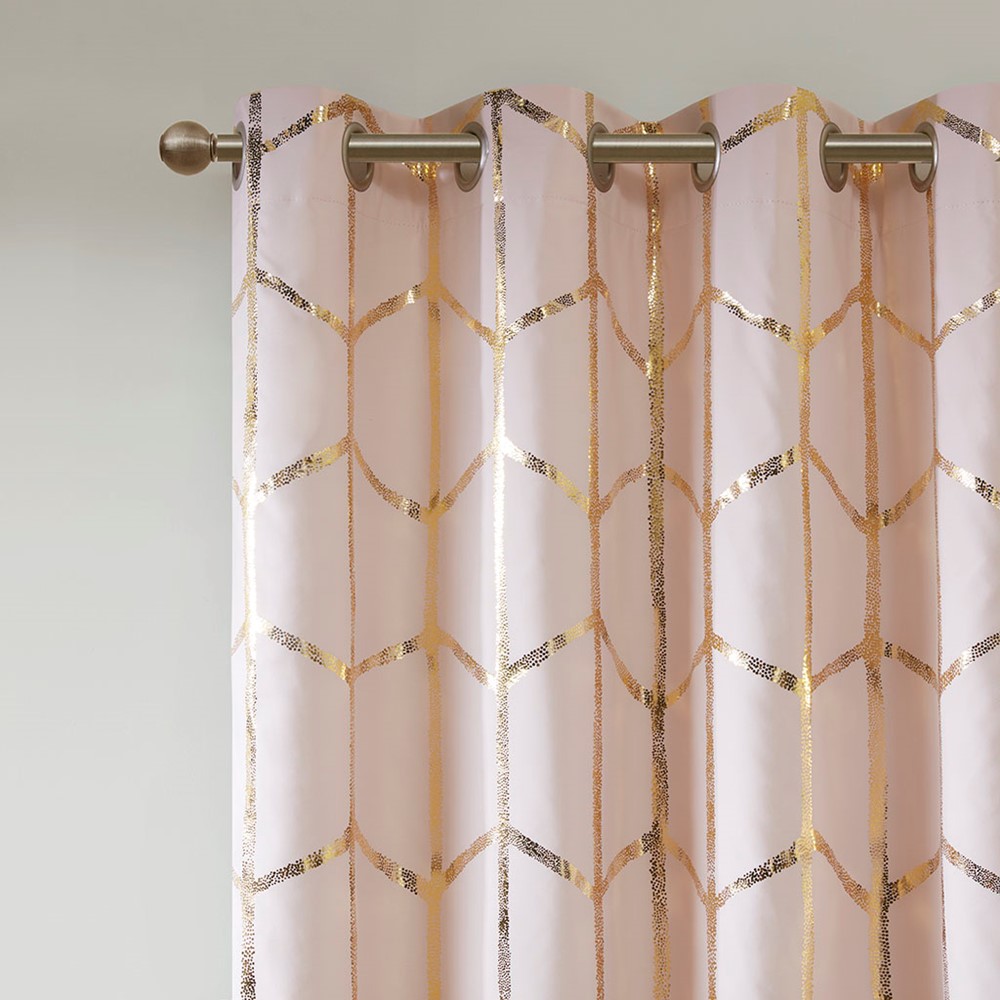 Intelligent Design Raina Total Blackout Metallic Print Grommet Top Curtain Panel in Blush/Gold, 50x84" ID40-1406 - Image 5