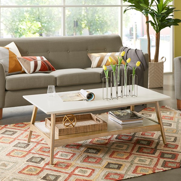 Madison Park Parker Mid-century Coffee Table with Storage Shelf in Off-White/Natural, One Size MP120-1063 - Image 3