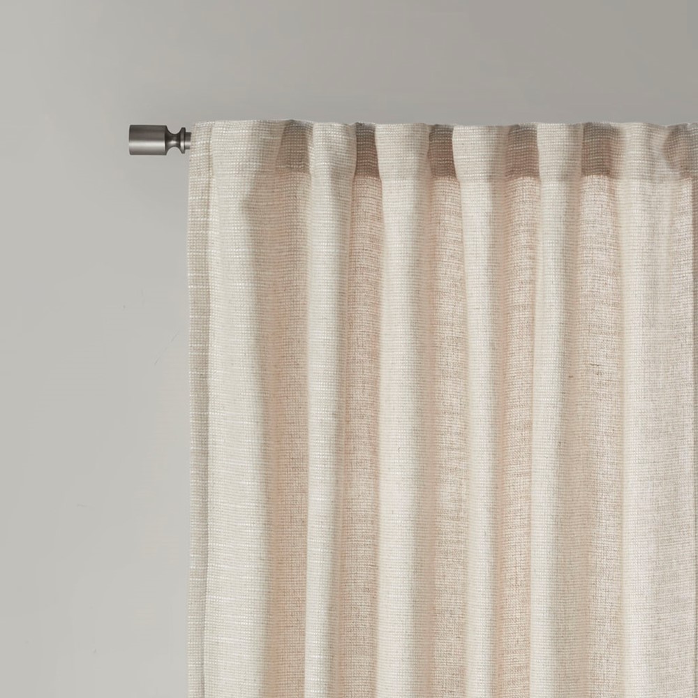 Madison Park Beals Faux Linen Rod Pocket and Back Tab Fleece Lined Curtain Panel in Natural, 50x95" MP40-7496 - Image 2