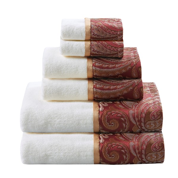 Madison Park Aubrey 6 Piece Jacquard Towel Set in Burgundy, 6-Piece MP73-7450 - Image 3