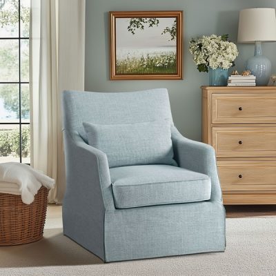 Martha Stewart London Upholstered Skirted Swivel Armchair with Lumbar Pillow in Light Blue, One Size MT103-0170
