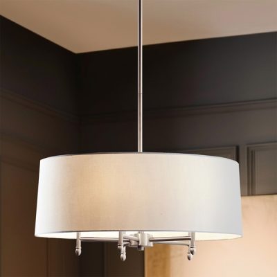 Hampton Hill Presidio 5-Light Dimmable Chandelier with Drum-shaped Fabric Shade & Adjustable Height in Silver/White, One Size MPS150-0107