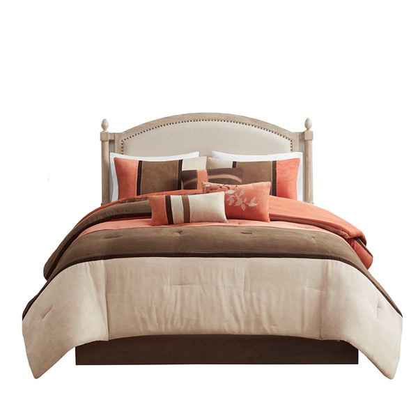 Madison Park Palisades 7 Piece Faux Suede Comforter Set in Coral, King MP10-185 - Image 3