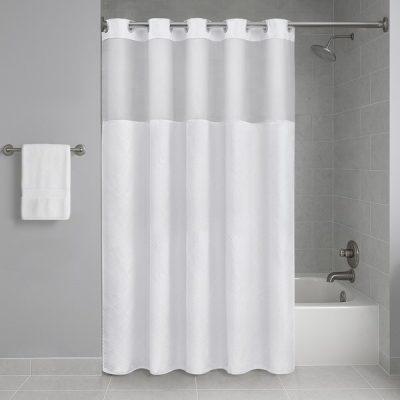 Nomad Home Plain Weave Essential Shower Curtain - Pindot in White, 71"x74"+70"x54" NH70-0160