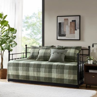 Madison Park Ridge 6 Piece Reversible Plaid Daybed Cover Set in Grey, Daybed MP13-8388