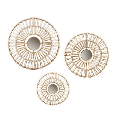 Madison Park Ella Round Natural Fiber and Mirror 3-piece Wall Decor Set in Neutral, Set of 3 MP95B-0241