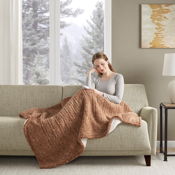 True North by Sleep Philosophy Marbled Sherpa Heated Throw in Brown, 50x60" TN54-0507 - Image 6