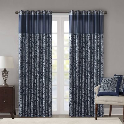 Madison Park Aubrey Jacquard Curtain Panel Pair in Navy, 50x108" MP40-4898