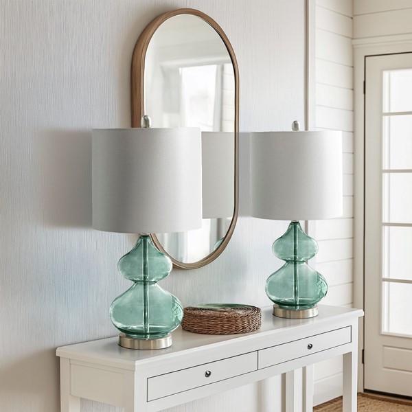 510 Design Ellipse Curved Gourd Glass Table Lamp, Set of 2 in Blue, Set of 2 5DS153-0018