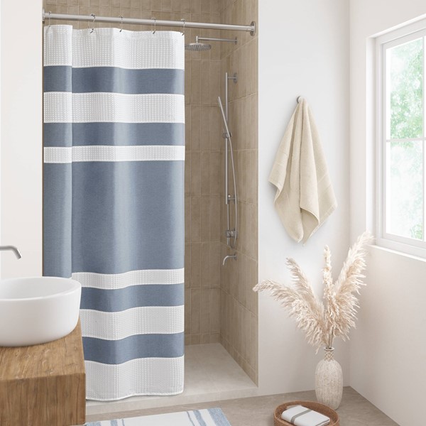 Madison Park Spa Waffle Shower Curtain with 3M Treatment in Dark Blue, 72x72" MP70-8453 - Image 6