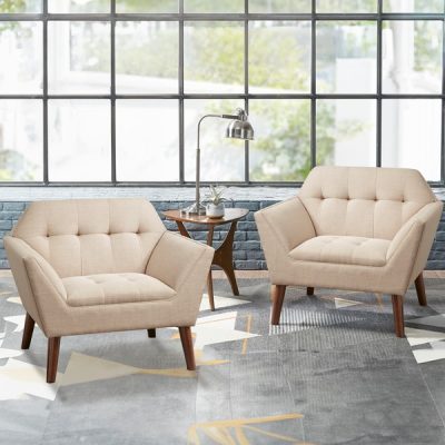 INK+IVY Newport Wide Mid-Century Modern Lounge Chair Set of 2 in Beige, Set of 2 II110-0590