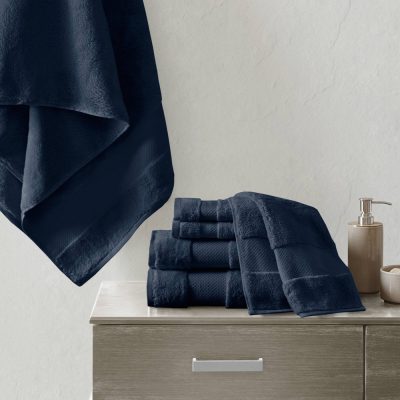 Madison Park Signature Turkish Cotton 6 Piece Bath Towel Set in Navy, 6-Piece MPS73-468