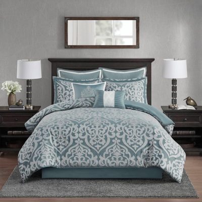 Madison Park Odette 8 Piece Jacquard Comforter Set in Aqua/Silver, King MP10-8080