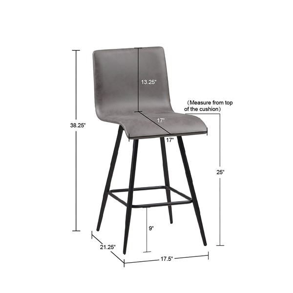 INK+IVY Adams Faux Leather Swivel Counter Stool in Grey, One Size II104-0481 - Image 3
