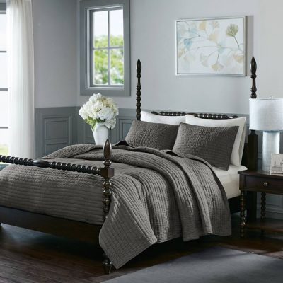 Madison Park Signature Serene 3 Piece Hand Quilted Cotton Quilt Set in Grey, Full/Queen MPS13-272