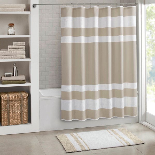 Madison Park Spa Waffle Shower Curtain with 3M Treatment in Taupe, 54x78" MP70-4977 - Image 6