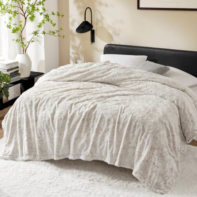 Madison Park Zuri Faux Fur Blanket in Snow Leopard, 90x90" MP51-8530