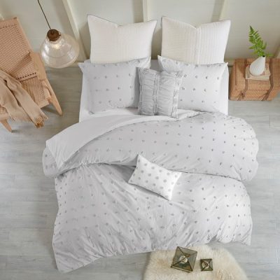 Urban Habitat Brooklyn Cotton Jacquard Duvet Cover Set with Euro Shams and Throw Pillows in Grey, Full/Queen UH12-2163